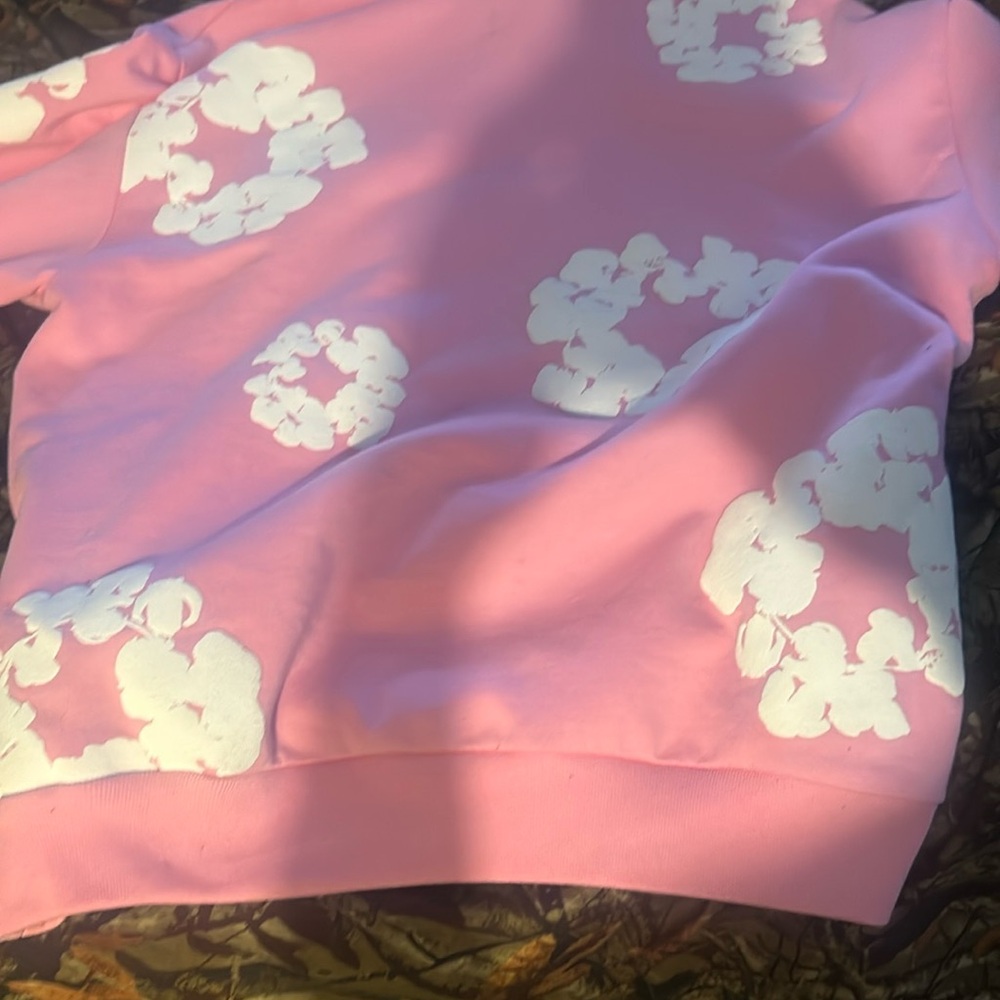 Pink Sweatshirt with White Floral Patterns